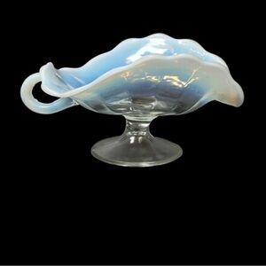 Vintage candy dish opalescent Dugan Rayed Jane  white clear glass rippled